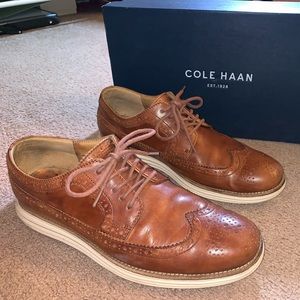 Cole Haan Lunargrand Long Wingtip Brown Leather Casual Dress shoes 10.5 C13739